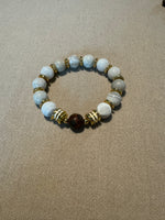Cream agate bead with wood center beed and gold accents bracelet