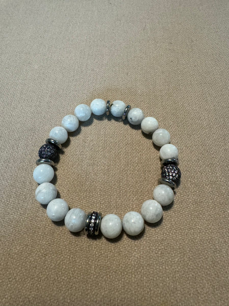 Cream and white agate with pewter accent beads