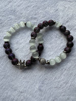 Purple crackle with white beads and silver accents women's bracelet set in size 7