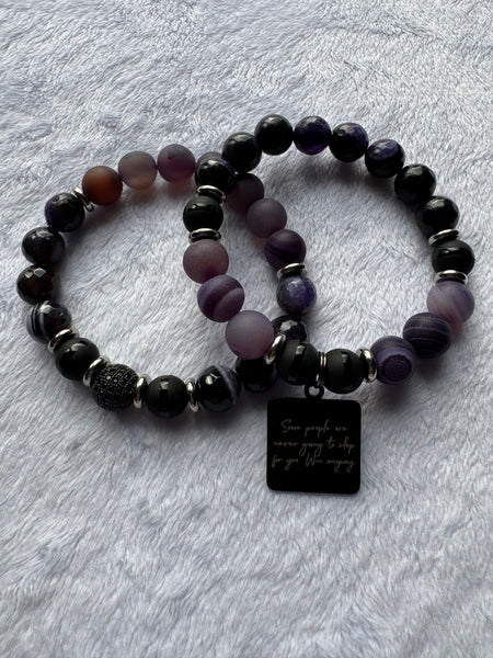 purple amethyst with onyx and silver accents in women's size 7