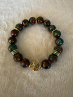 multi color agate with gold accents men's bracelet in size 8