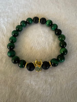 green tigers eye with onyx and gold accents men's bracelet in size 8&nbsp;