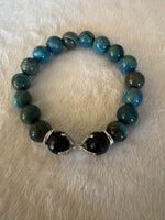 Mens' blue and green agate with onyx with silver accent