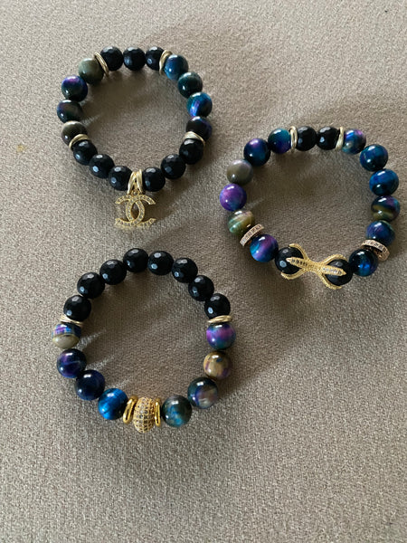 Multi color tigers eye stack bracelet