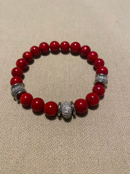 Red bamboo bead with silver accent beads bracelet