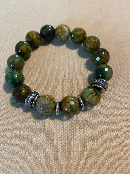 green agate bracelet with silver accents