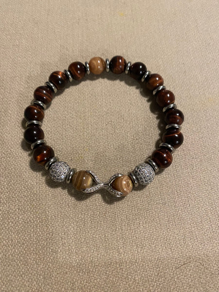 Burgundy tigers eye bracket with siilver accent beads