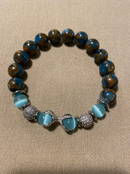 turquoise blue and brown bracelet