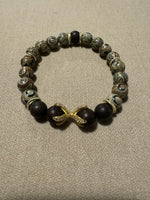 Green agate with brown wood beads and gold accents