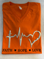 Faith Hope Love t-shirt with metallic puff vinyl image