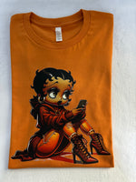 Betty Boop with burnt orange hoodie t-shirt