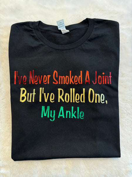 I never smoked a joint image on a black t-shirt&nbsp;