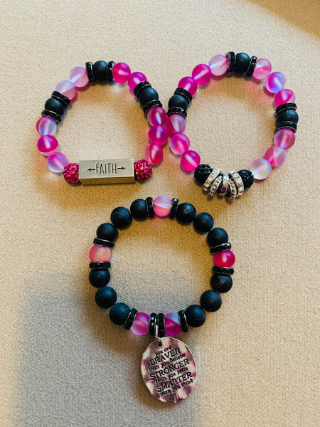 Hot Pink/Black Bracelet Set