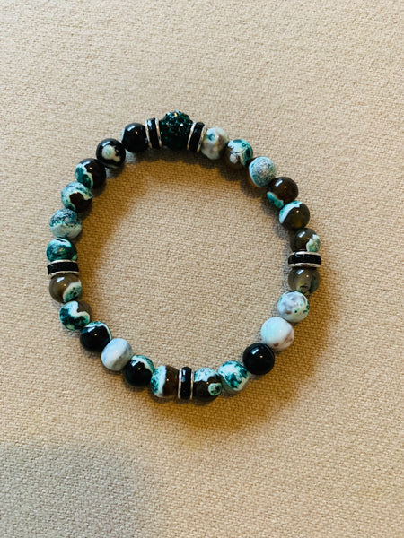 Mens Green/White Bracelet-On Sake