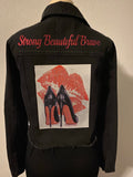Denim jean with rhinestone transfer image