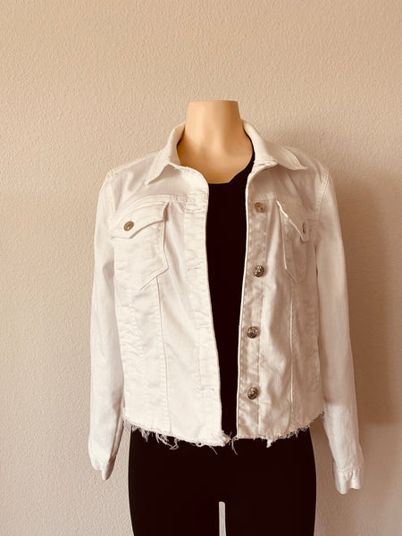 White denim jacket with rhinestone image