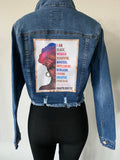 Denim jean with rhinestone transfer image