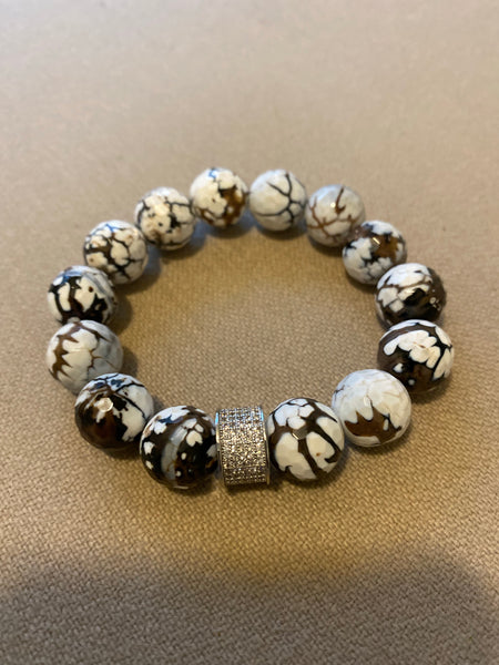 White brown and gray agate bracelet