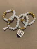 White and gold stack bracelet set