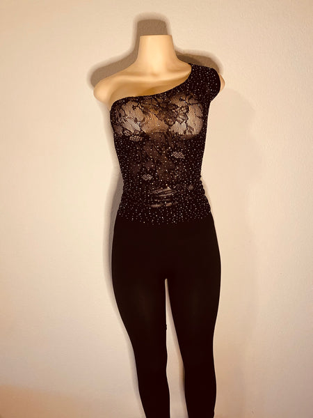Black lace one shoulder top