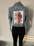 Denim jean with rhinestone transfer image