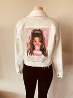 White denim jacket with rhinestone image