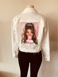 White denim jacket with rhinestone image