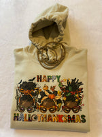 Happy HalloThanksMas Messy Bun Bling String Hoodie