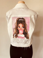 White denim jacket with rhinestone image