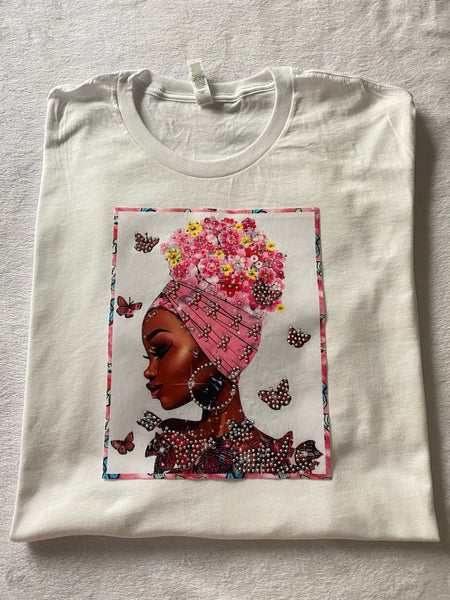 Rhinestone transfer image t-shirt