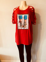 Rhinestone shirt with shoulder cut outs