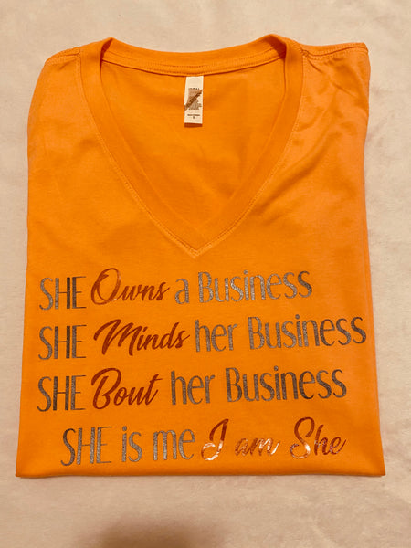 She owns a business t-shirt