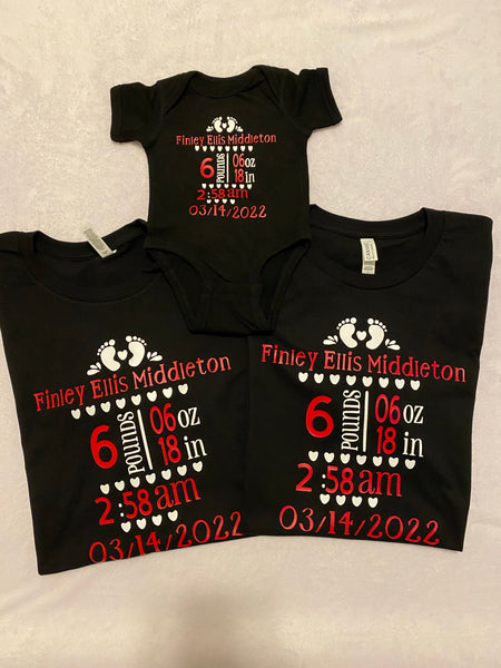 Matching mommy daddy baby announcement shirts