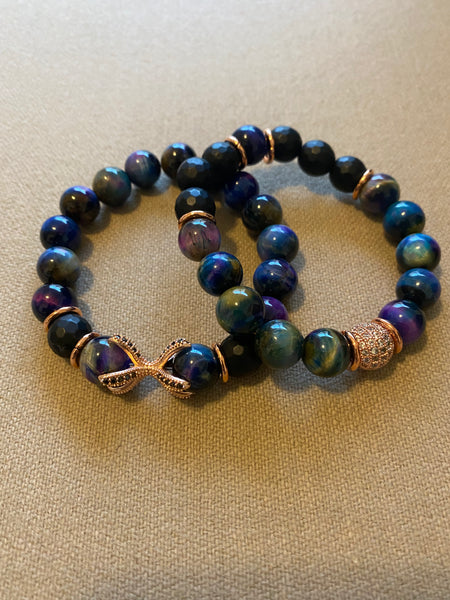 His and hers multi color tigers eye set
